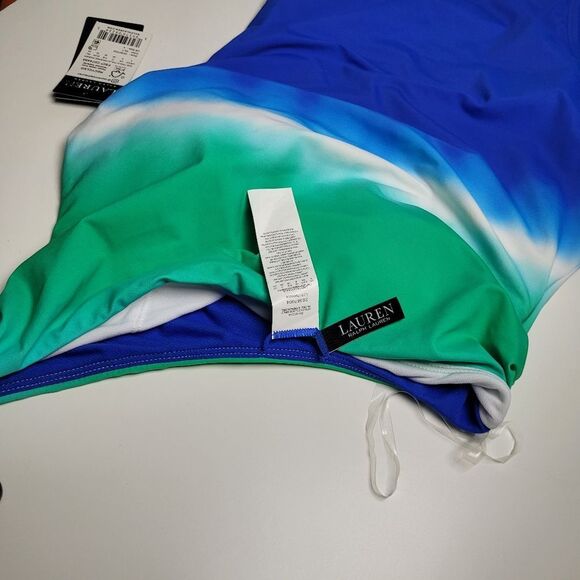 NEW RALPH LAUREN ONE SHOULDER BLUE GREEN OMBRE PIECE SWIMSUIT 4 NWT - Picture 8 of 10